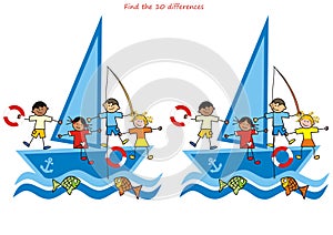 Children and sailboat, find ten differences