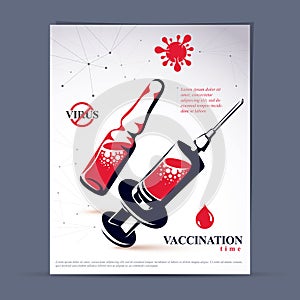 Children scheduled vaccination advertisement brochure. Vector gr