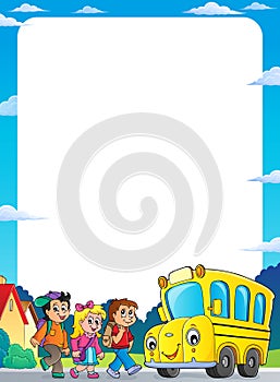 Children by school bus theme frame 1