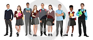 Children in school uniforms on background. Banner design