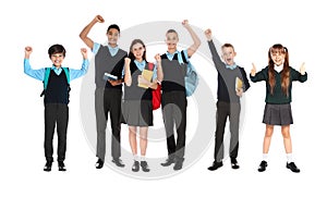 Children in school uniforms on background