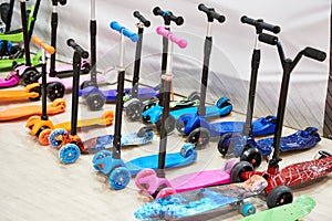 Children scooters in store