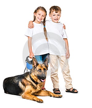 Children with a shepherd dog