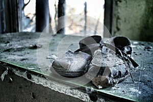 Children shoes left behind in the Chernobyl exclusion zone