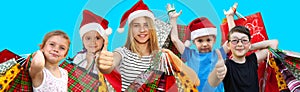 Children with shopping bags. Christmas