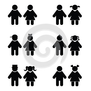 Children silhouette set illustration