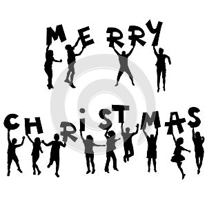 Children silhouettes with Merry Christmas message