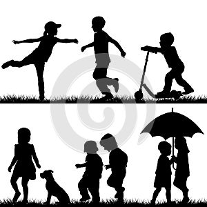 Children silhouettes playing