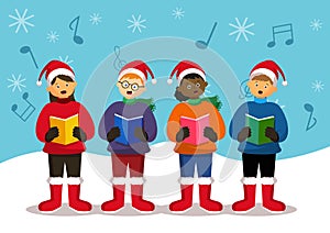 Children sing Christmas carols vector illustration