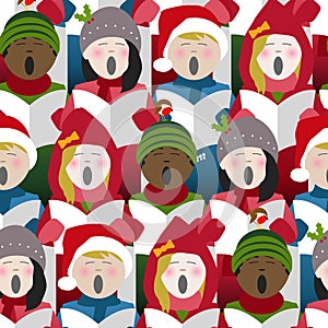 Children singing christmas carols seamless background