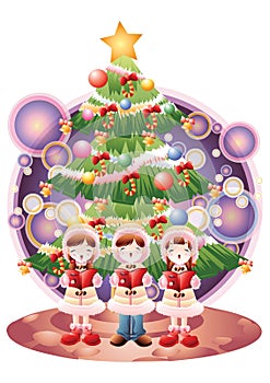 children singing christmas carols. Vector illustration decorative design