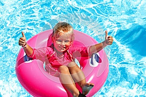 Children sitting on inflatable ring.