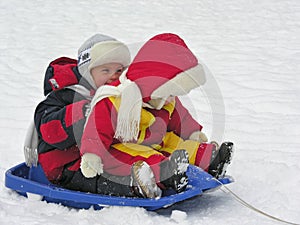 Children on sled photo