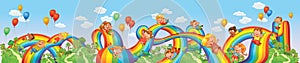 Children slide down on a rainbow. Roller coaster ride