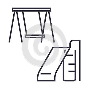 Children slide and swing vector line icon, sign, illustration on background, editable strokes