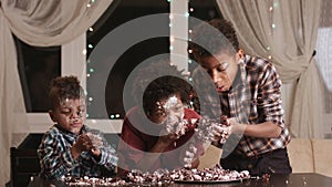 Children smeared in cake.