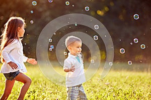 Children with soap bubbles