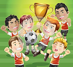 Children Soccer champion with trophy.