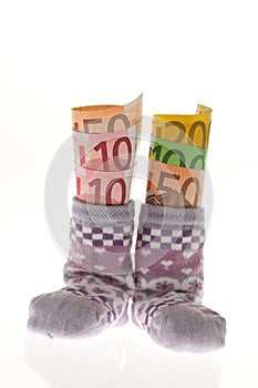Children socks with Euro bank notes