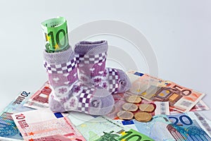 Children Socks and Euro banknotes