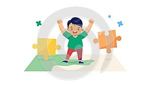 Children Solving Puzzle: Teamwork and Problem-Solving, vector design Generative AI