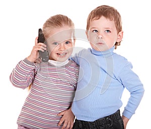 Children speaking by phone.