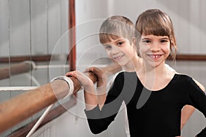 Children standing at ballet barre