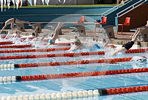 Children starting swim race