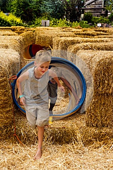 Children Straw Bales Farm