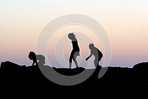 Children Sunset Silhouette