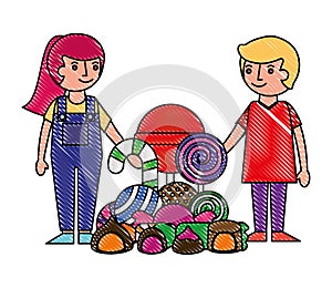 children with sweet candies isolated icon