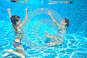 Children swim in pool underwater