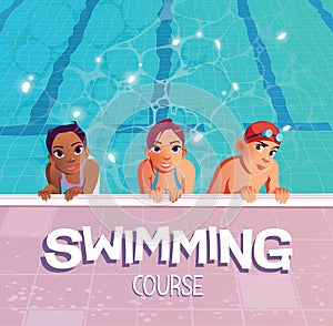 Children on a swimming course