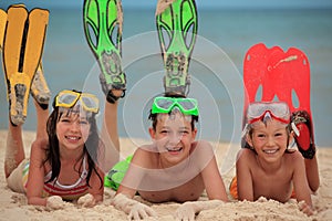 Children with swimming fins photo