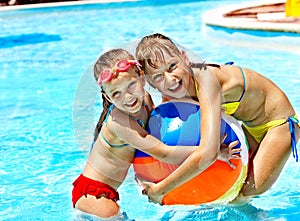 Children swimming in pool.