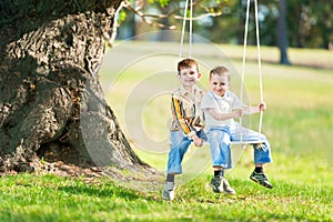 Children on a swing on a nature