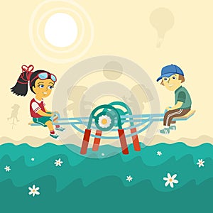 Children on swing Vector Illustration