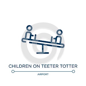 Children on teeter totter icon. Linear vector illustration from poi public places collection. Outline children on teeter totter