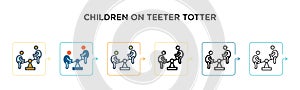 Children on teeter totter vector icon in 6 different modern styles. Black, two colored children on teeter totter icons designed in