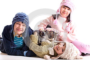 Children with their cat