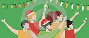 Children Together Celebrating Christmas, Flat Vector Stock Illustration with Christmas Mood and New Year Kids Party