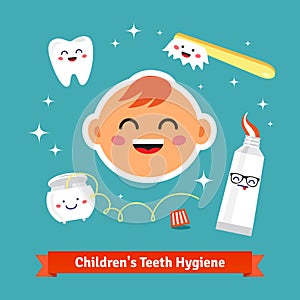 Children tooth hygiene icon set