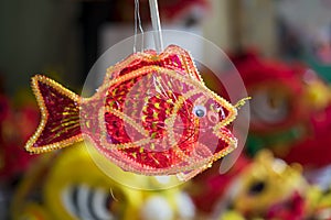 Children toys for sale on Hang Ma street. The street are crowded and busy before Vietnamese Mid-Autumn Festival for children who r