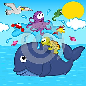 Children toyswhale and marine animals