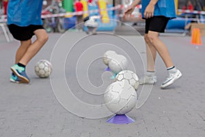 Children Training in Soccer academy, children`s training with balls