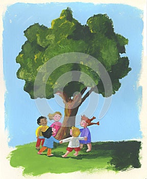 Children tree, Roundabout, Playing