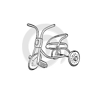 Children tricycle illustration vector hand drawn isolated on white background line art