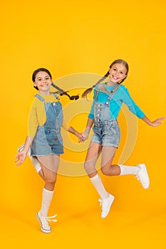 Children ukrainian young generation. Patriotism concept. Girls with blue and yellow clothes. Freedom value. Living happy photo