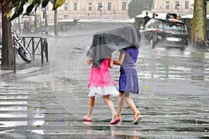 Children under the rain