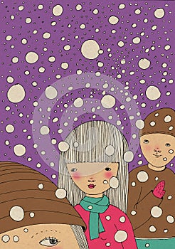 Children under snowfall